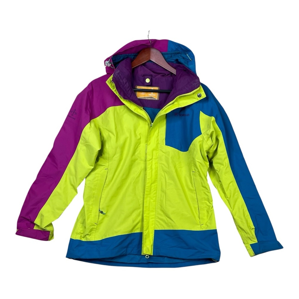TOREAD Windbreaker Trekking Rain Jacket Women Size Large Hooded Color Block